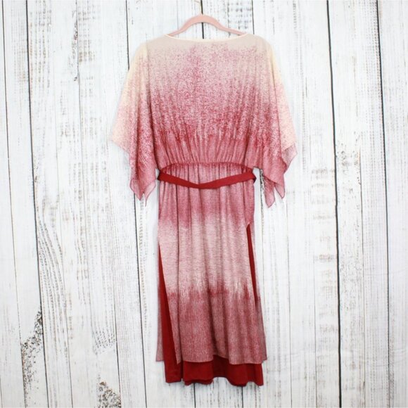 Vintage Lady Carol Ombre Tie Dye Belted Shirt Dress Maroon Cream Size XL - Picture 2 of 12